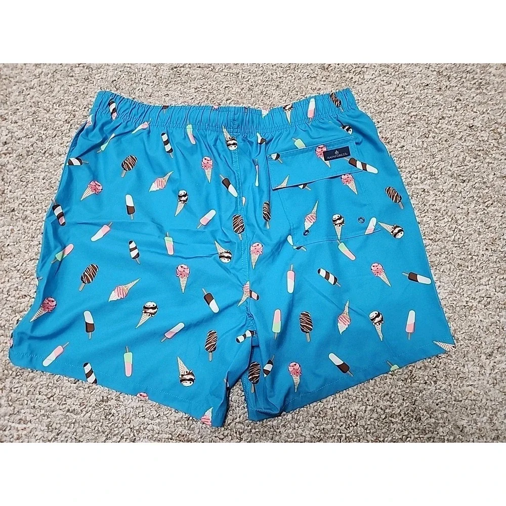 Men's Swim Trunks Ice Cream Popsicle Print Brief‎ Lined Trunks Size XL
